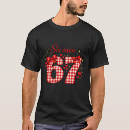 Preppy Red Checkered 67 Numbers with Bows and Hear T-Shirt