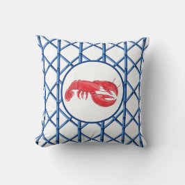 Preppy Red Lobster Blue Trellis Bamboo Muster Kissen