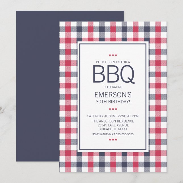 Preppy Red, White and Blue GRILLEN Einladung zum G (Vorne/Hinten)