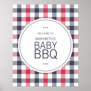 Preppy Red White & Blue Kariert Baby Dusche Willko Poster