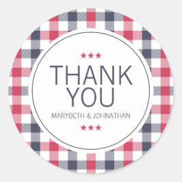 Preppy Red, White & Blue Kariert Danke Runder Aufkleber