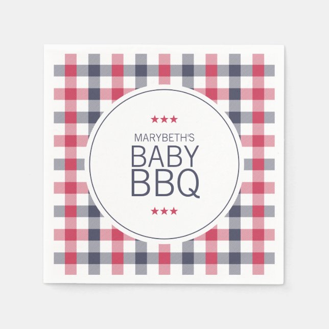 Preppy Red, White & Blue Kariert GRILLEN Baby Dusc Serviette (Vorderseite)