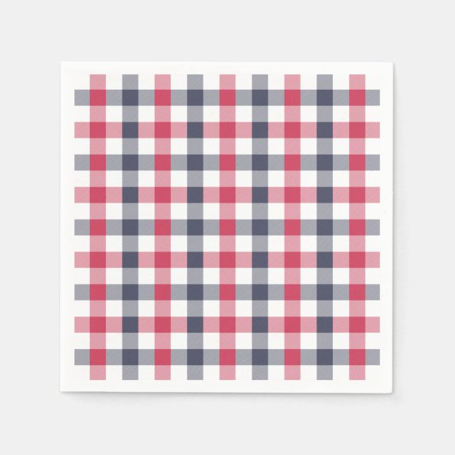 Preppy Red, White & Blue Kariert Paper Napkins Serviette (Vorderseite)