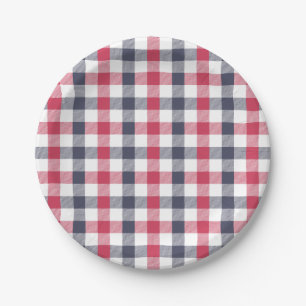 Preppy Red, White & Blue Kariert Paper Plate Pappteller