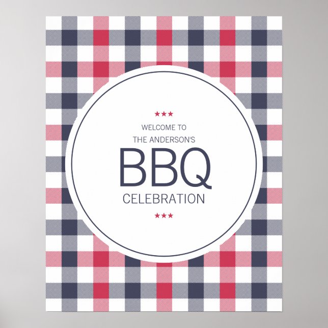 Preppy Red White & Blue Kariert Wedding Willkommen Poster (Vorne)