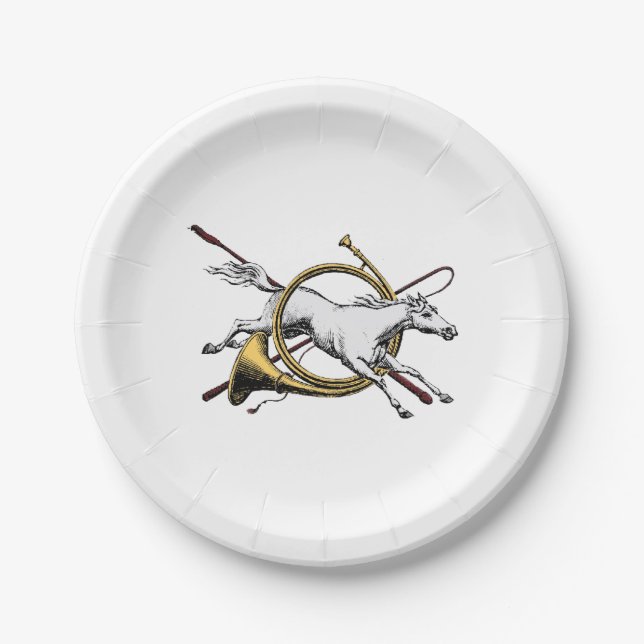 Preppy Reitpferd springt durch Hornfarbe Pappteller (Vorderseite)