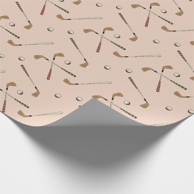 Preppy Retro Golf Golfer Club Balls Muster Beige Geschenkpapier (Ecke)