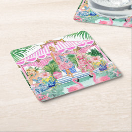 Preppy Retro Palm Beach Pool Party Rechteckiger Pappuntersetzer