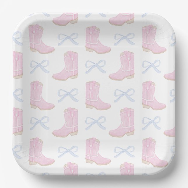 Preppy Rodeo First Birthday Cowgirl Boots Pappteller (Vorderseite)