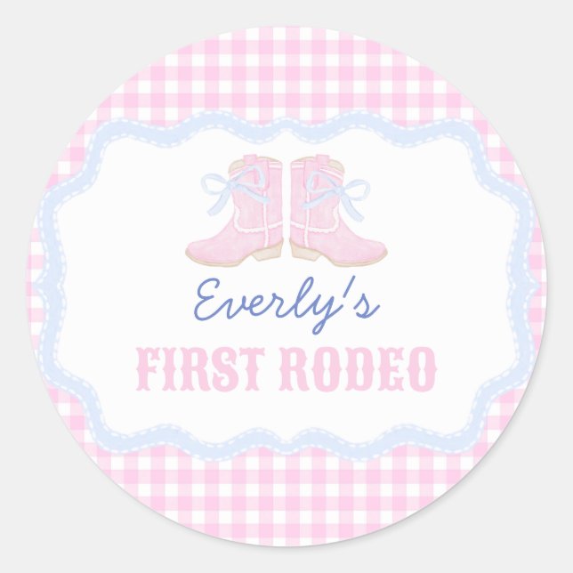 Preppy Rodeo First Birthday Cowgirl Boots Runder Aufkleber (Vorderseite)