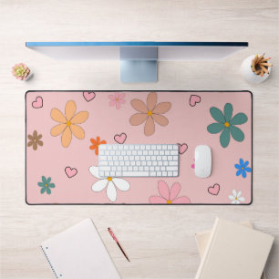 Preppy Rosa Farbige Blumen Herz Y2K Muster Schreibtischunterlage
