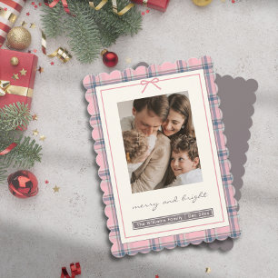 Preppy-Rosa-Karo-Schleifen-Familienfoto-Feiertagsk Einladung