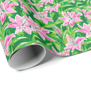 Preppy Rosa Lilien Floral Chic Botanisches Geschen Geschenkpapier