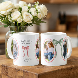 Preppy rosa ovale Bilderrahmen mit Salbeiband Kaffeetasse