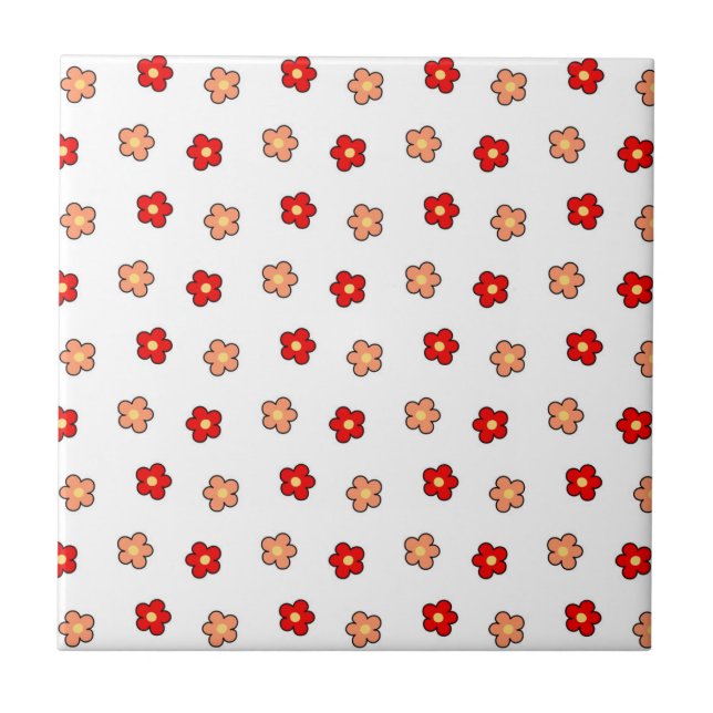 Preppy rosa rotes Blume Muster Weißer Hintergrund Fliese (Vorderseite)