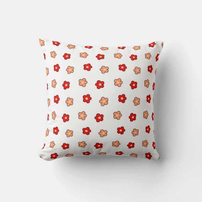 Preppy rosa rotes Blume Muster Weißer Hintergrund Kissen (Vorderseite)