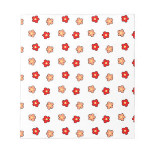 Preppy rosa rotes Blume Muster Weißer Hintergrund Notizblock