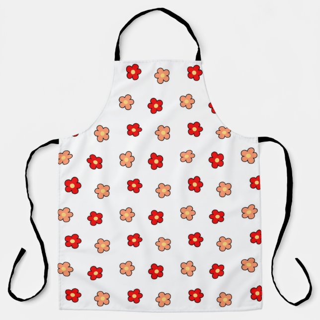 Preppy rosa rotes Blume Muster Weißer Hintergrund Schürze (Vorderseite)