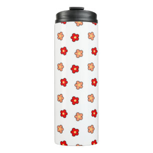 Preppy rosa rotes Blume Muster Weißer Hintergrund Thermosbecher
