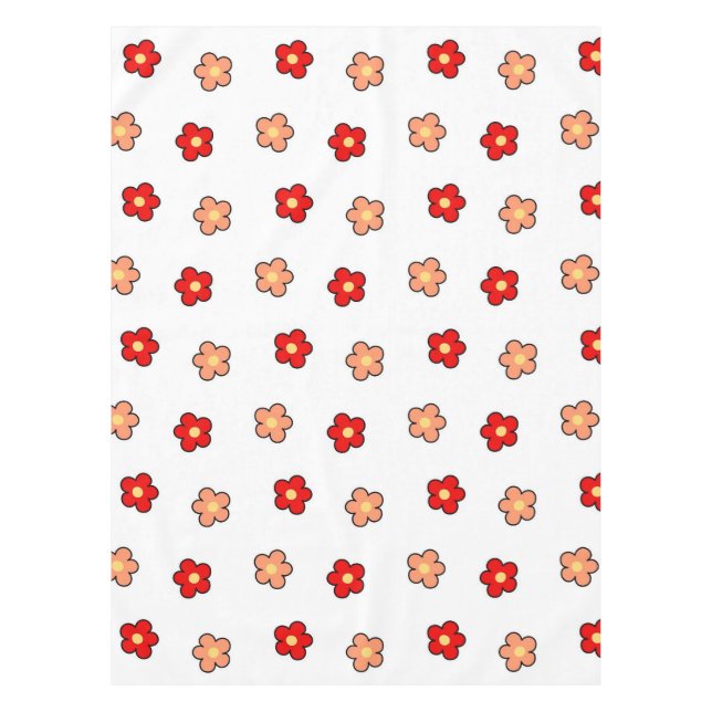 Preppy rosa rotes Blume Muster Weißer Hintergrund Tischdecke (Vorderseite)