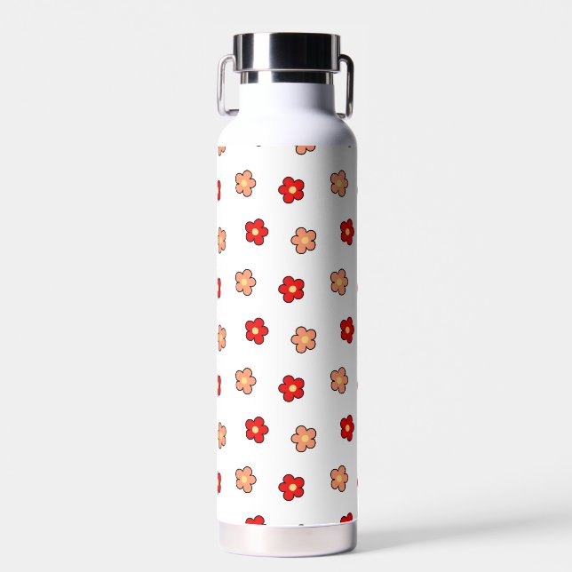Preppy rosa rotes Blume Muster Weißer Hintergrund Trinkflasche (Vorne)