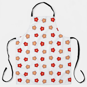 Preppy Rosa-Rotes Blumenmuster Weißer Hintergrund Schürze