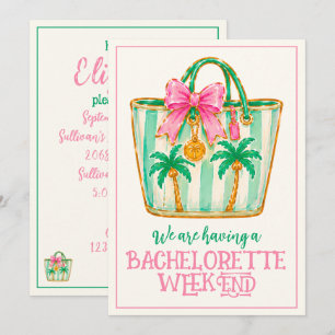 Preppy-Rosa und grüne Palm-Beach-Tasche Einladung