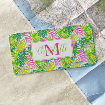 Preppy Rosa und Grüne Palmwedel-Monogramm