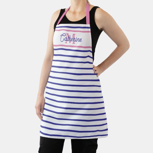 Preppy Rosa und Navyblau gestreift einfaches Monog Schürze (InSitu)