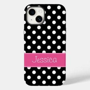 Preppy rosa und schwarze Polka-Punkte Case-Mate iPhone Hülle