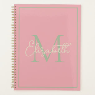 Preppy rose Sage vert et crème Monogramme