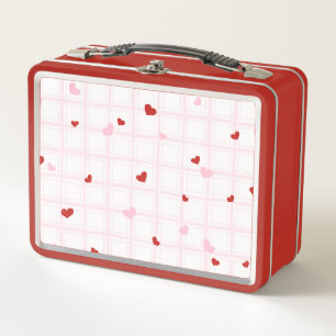 Preppy-Rote-Herzen-Rosa-Raster-ästhetische Lunchbo Metall Brotdose