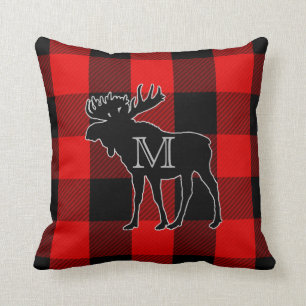 Preppy rote mit Monogramm Elche des Büffel-Karo- Kissen