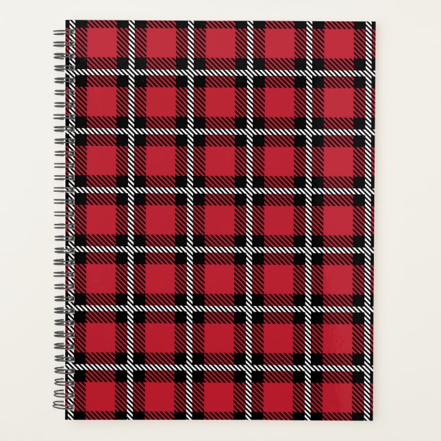 Preppy rotes Gitter-Karo-Design Planer (Vorderseite)
