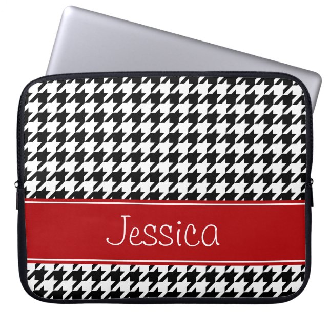 Preppy rotes und schwarzes Hahnentrittmuster Laptopschutzhülle (Vorderseite)