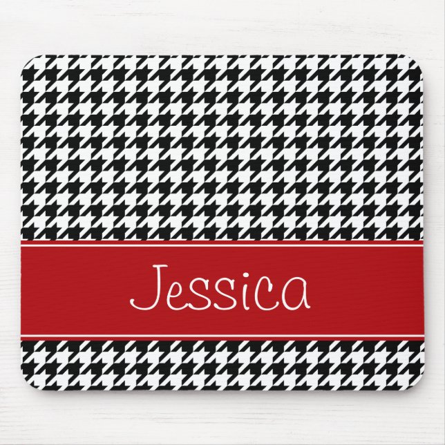 Preppy rotes und schwarzes Hahnentrittmuster Mousepad (Vorne)