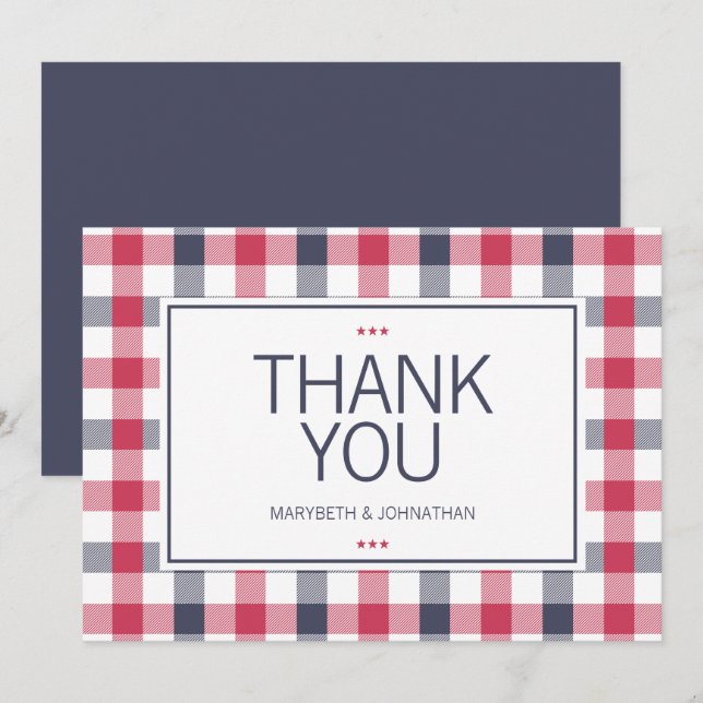 Préppy Rouge, Blanc et Bleu Plaid Carte de remerci (Devant / Derrière)