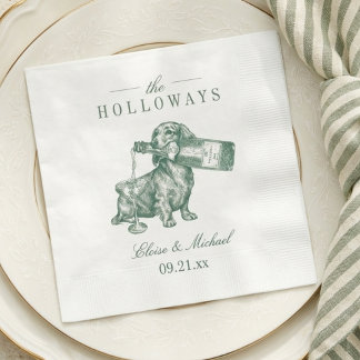 Preppy Sage Green Dachshund Champagne Wedding Serviette