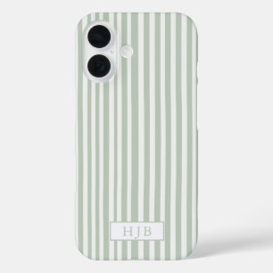 Preppy Sage Green Stripe Monogram Hübsch iPhone 16 Hülle