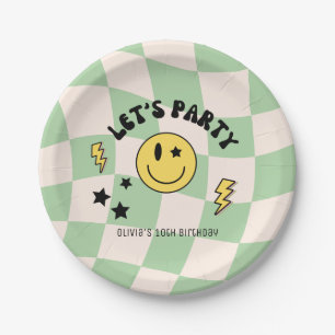 Preppy Sage Green Y2K Retro Birthday Paper Plate Pappteller