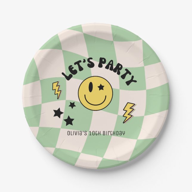 Preppy Sage Green Y2K Retro Birthday Paper Plate Pappteller (Vorderseite)