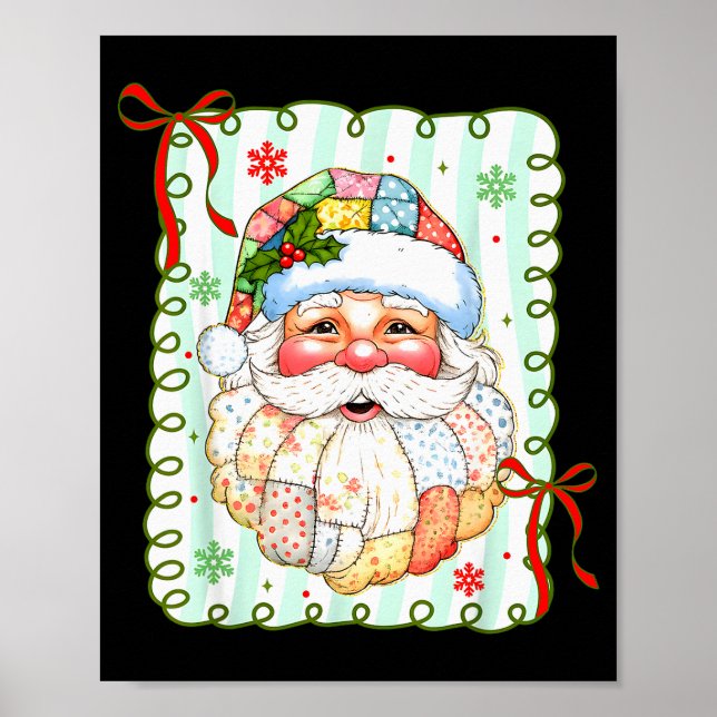Preppy Santa Claus Christmas Patchwork Santa Xmas  Poster (Vorne)