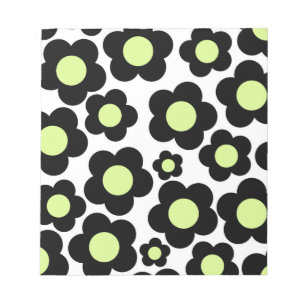 Preppy schwarzes Neon-Grün Hippie-Blumenmuster Notizblock