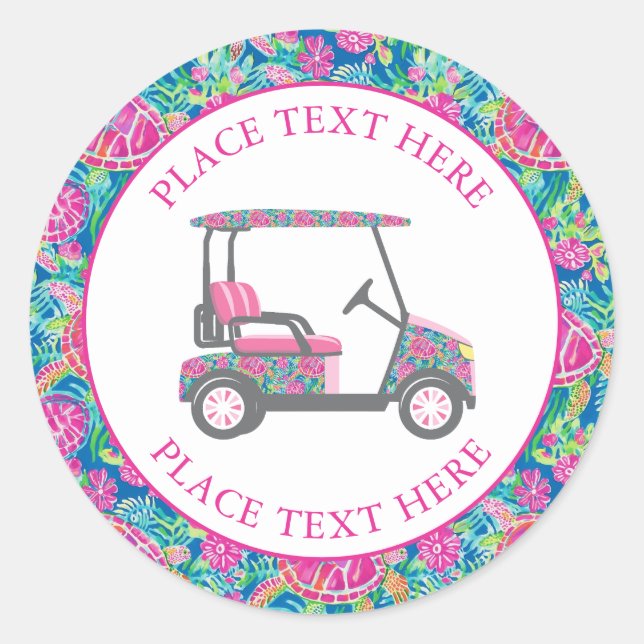 Preppy Sea Turtles Golf Cart Runder Aufkleber (Vorderseite)