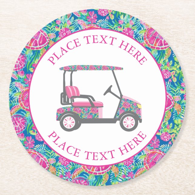 Preppy Sea Turtles Golf Cart Runder Pappuntersetzer (Vorderseite)