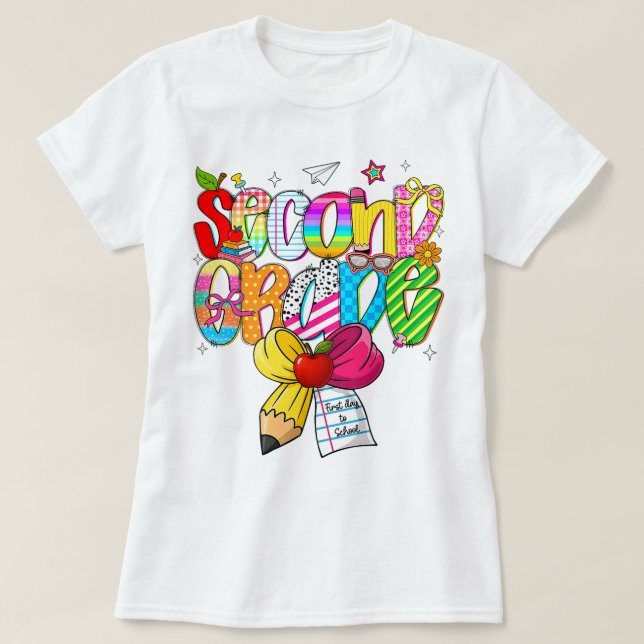 Preppy Second Grade 2nd Grade Teachers Girls T-Shirt (Design vorne)