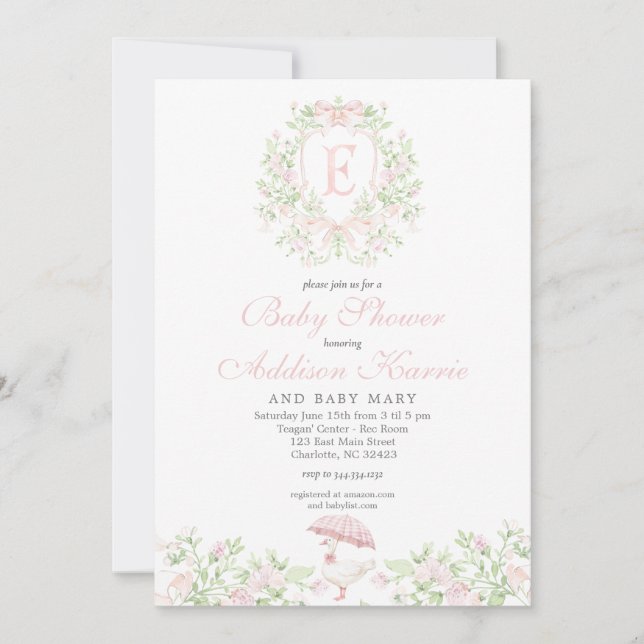 Preppy Silly Goose  Girl Baby Shower Invite Einladung (Vorderseite)