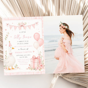 Preppy Silly Goose Rosa Schleife Mädchen Baby Show Einladung