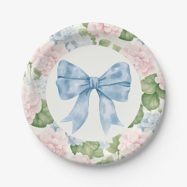 Preppy Southern Blue Bow Girl Baby Dusche Pappteller (Vorderseite)