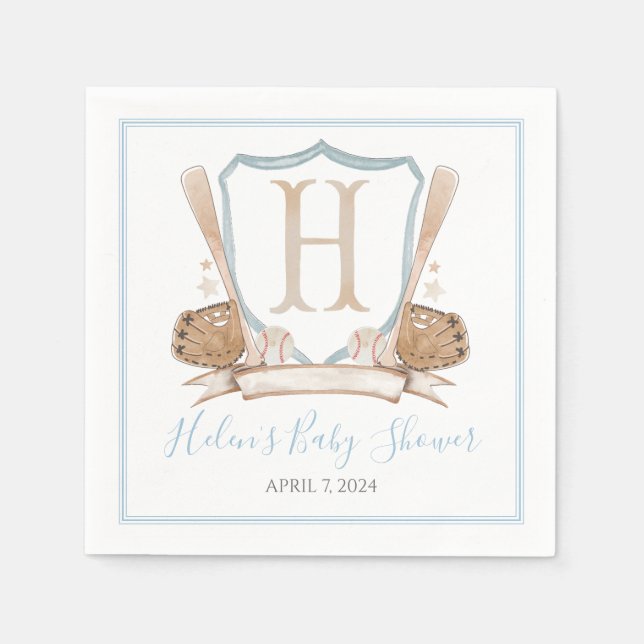 Preppy Southern Blue Boy Baseball Baby Shower Serviette (Vorderseite)
